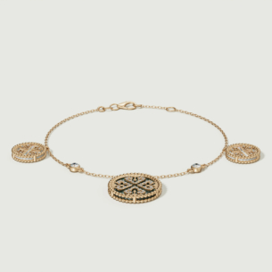 Lace Black and White Mother of Pearl Diamond three Motif Bracelet in 18K Yellow Gold