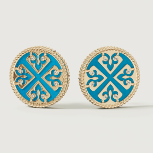 Lace Turquoise Stone Diamond Stud Earrings in 18K Yellow Gold 