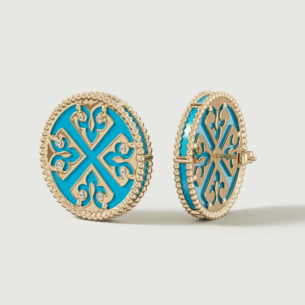 Lace Turquoise Stone Diamond Stud Earrings in 18K Yellow Gold 