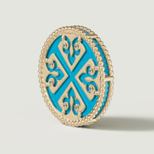 Lace Turquoise Stone Diamond Stud Earrings in 18K Yellow Gold 