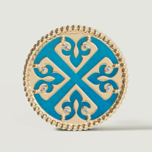 Lace Turquoise Stone Diamond Stud Earrings in 18K Yellow Gold 