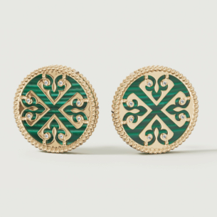 Lace Single Medallion Earrings in 18K Rose Gold With Malachite And Diamonds