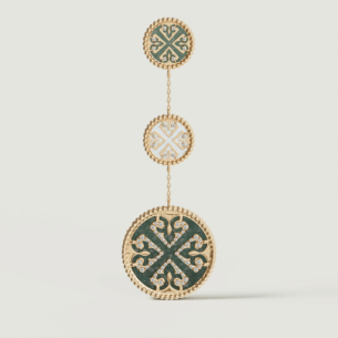 Lace White and Black Mother of Pearl Diamond Three Motifs Drop Earrings in 18K Yellow Gold