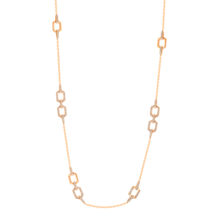 Links Long Necklace with singular & double motifs in 18K Rose Gold With Diamonds