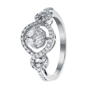 OSE  Ring in 18K White Gold Studded  with  Fancy cut and Round Diamonds