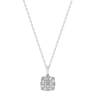 OneSixEight Cushion Shaped Diamond Pendant Chain 18K White Gold
