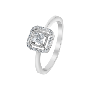 OneSixEight Flower Center Cushion Shape Diamond Ring 18K White Gold