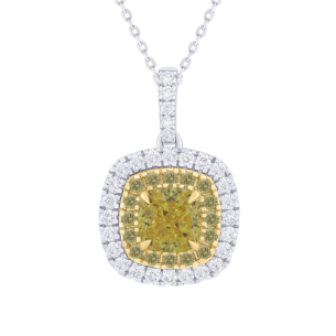 Gaia 1 Carat Lab Grown Fancy Vivid Yellow Cushion Cut Diamond Pendant