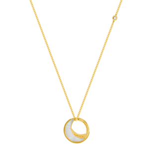 Qamar Necklace in 18K Yellow Gold, with Mother of Pearl and Diamonds