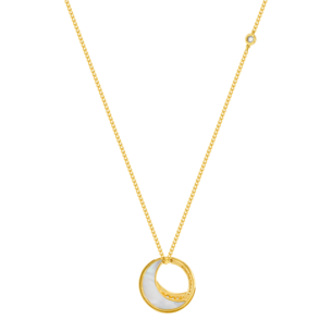 Qamar Necklace in 18K Yellow Gold, with Mother of Pearl and Diamonds