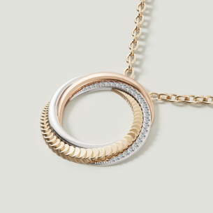 Revolve Trio 18k Yellow, Rose and White Gold Necklace with Diamonds