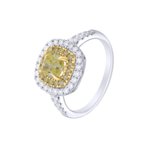 Gaia 1 Carat Lab Grown Fancy Vivid Yellow Cushion Cut Diamond Ring