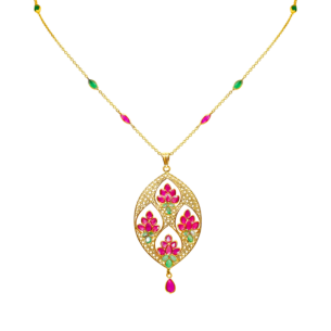  Rangoli Twist 22K Yellow Gold Pendant Chain Four Lotus  