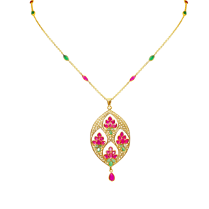  Rangoli Twist 22K Yellow Gold Pendant Chain Four Lotus  