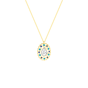 Ummi Yellow Gold Necklace with Diamond, Turquoise and Lapis Lazuli