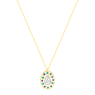 Ummi Yellow Gold Necklace with Diamond, Turquoise and Lapis Lazuli