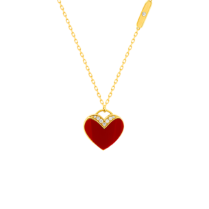 Damas Valentine's Day Collection Necklace In 18K Yellow Gold Featuring Reconstructed Coral and Diamonds