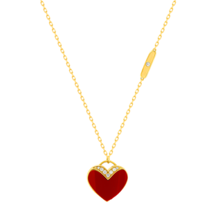 Damas Valentine's Day Collection Necklace In 18K Yellow Gold Featuring Reconstructed Coral and Diamonds