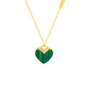 Damas Valentine's Day Collection Necklace In 18K Yellow Gold Featuring Malachite and Diamonds