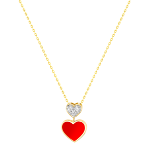 Damas Valentine's Day Collection Pendant and Chain In 18K Yellow Gold Featuring Ceramic and Diamonds