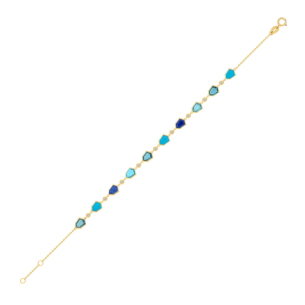 Spring 18k Yellow Gold Bracelet with Turquoise, Lapis Lazuli, Swiss Blue Topaz, London Blue Topaz and Diamond