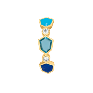 Spring 18k Yellow Gold Curved Earrings with Turquoise, Blue Topaz, Lapis Lazuli and Diamond