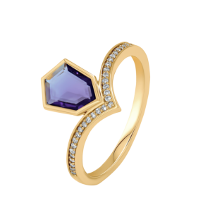 Spring 18k Yellow Gold Ring with Amethyst and Diamond