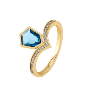 Spring 18k Yellow Gold Ring with London Blue Topaz and Diamond