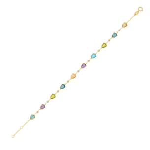 Spring 18k Yellow Gold Bracelet with Amethyst, Citrine, Peridot, Swiss Blue Topaz, London Blue Topaz and Diamond