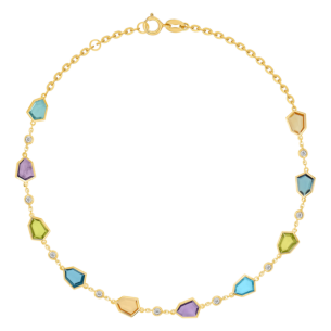 Spring 18k Yellow Gold Bracelet with Amethyst, Citrine, Peridot, Swiss Blue Topaz, London Blue Topaz and Diamond