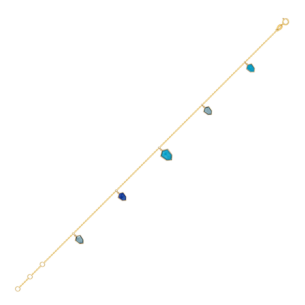 Spring 18k Yellow Gold Anklet with Swiss Blue Topaz, London Blue Topaz, Lapis Lazuli and Turquoise