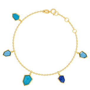 Spring 18k Yellow Gold Anklet with Swiss Blue Topaz, London Blue Topaz, Lapis Lazuli and Turquoise