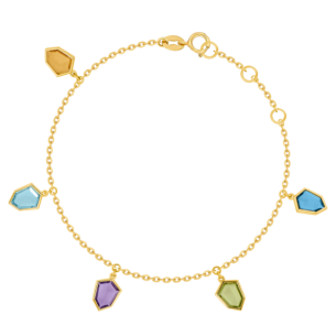 Spring 18k Yellow Gold Anklet with Amethyst, Citrine, Peridot, Swiss Blue Topaz and London Blue Topaz