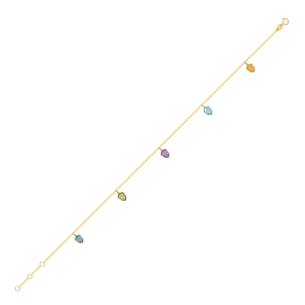 Spring 18k Yellow Gold Anklet with Amethyst, Citrine, Peridot, Swiss Blue Topaz and London Blue Topaz