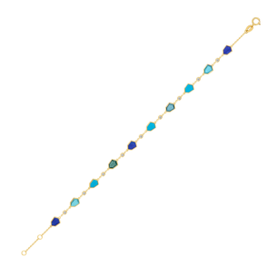 Spring 18k Yellow Gold Bracelet with Turquoise, Lapis Lazuli, Swiss Blue Topaz, London Blue Topaz and Diamond