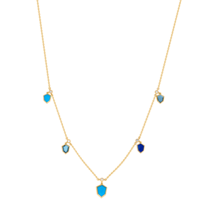 Spring 18k Yellow Gold Necklace with London Blue Topaz, Lapis Lazuli, Turquoise and Diamond 