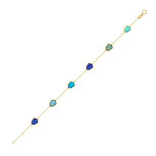 Spring 18k Yellow Gold Bracelet with Swiss Blue Topaz, London Blue Topaz, Lapis Lazuli and Turquoise