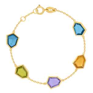 Spring 18k Yellow Gold Bracelet with Amethyst, Citrine, Peridot and London Blue Topaz 