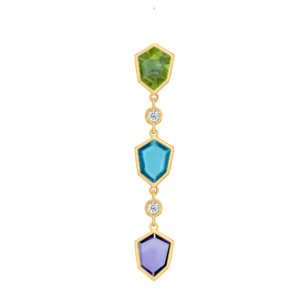 Spring 18k Yellow Gold Earrings with Peridot, Amethyst, Swiss Blue Topaz and Diamond