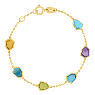 Spring 18k Yellow Gold Bracelet with Amethyst, Citrine, Peridot, Swiss Blue Topaz and London Blue Topaz 