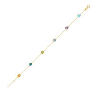 Spring 18k Yellow Gold Bracelet with Amethyst, Citrine, Peridot, Swiss Blue Topaz and London Blue Topaz 