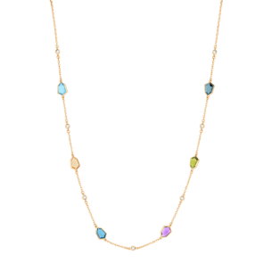 Spring 18k Yellow Gold Necklace with Citrine, Amethyst, Peridot, Swiss Blue Topaz, London Blue Topaz and Diamond