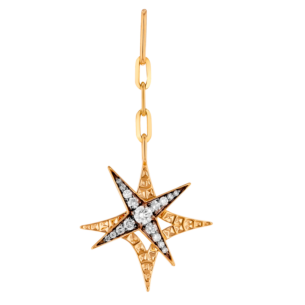 STAR Drop Earrings in 18K Yellow Gold and Studded with White Diamonds