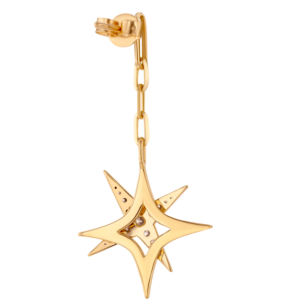 STAR Drop Earrings in 18K Yellow Gold and Studded with White Diamonds