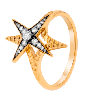 STAR Ring in 18K Yellow Gold and Studded with White Diamonds