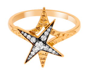 STAR Ring in 18K Yellow Gold and Studded with White Diamonds