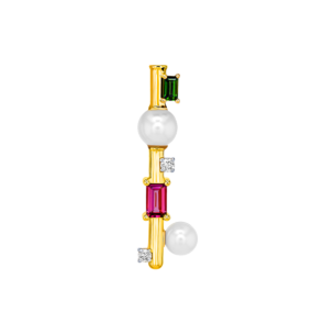 Harmony by Symphony Earrings in 18K Yellow Gold  with Akoya Pearls, Diamond, Pink and Green Tourmaline 