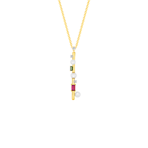 Harmony by Symphony Necklace in 18K Yellow Gold with Akoya Pearls, Diamond, Pink and Green Tourmaline