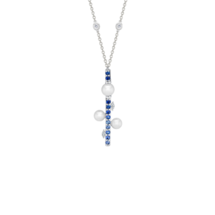 Harmony by Symphony Necklace 18K White Gold  with Akoya Pearls, Diamonds and Blue Sapphires