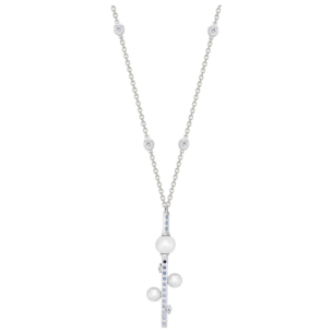 Harmony by Symphony Necklace 18K White Gold  with Akoya Pearls, Diamonds and Blue Sapphires